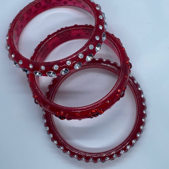 Red and clear and red crystal bangle bracelets set - Picture 2 of 2